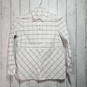 J. Jill Women's White Cotton Blend Button Up Plaid Long Sleeve Collared Size XSP